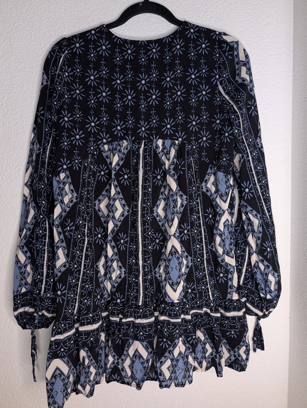 Free People Down by the Bay Boho Tunic Blue Floral Dress S Coquette Summer Fairy